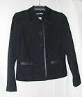 Liz Claiborne Black Cotton Blend Jacket Size 4 Black Leather Trim 