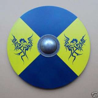 Wooden Viking Shield Painted Blue & yellow   LARP  