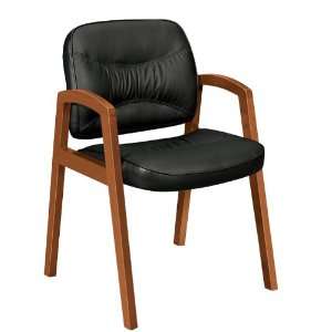  Basyx Mid Back Leather Guest Chair with Wood Arms Office 