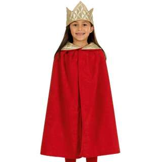Boys Girls Red King/Queen Cloak Cape + Crown Costume  