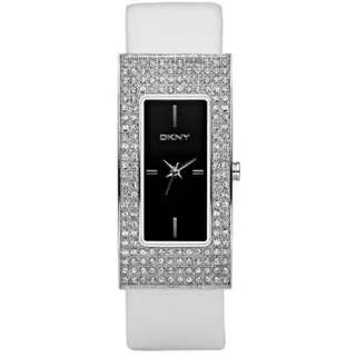 DKNY WHITE LEATHER,MIRROR PRISM DIAL,CRYSTAL NY4970 NEW  
