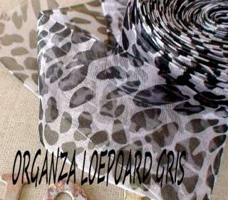   LARGE RUBAN ORGANZA LEOPARD TIGRE PANTHERE /50CM GRIS COUTURE 