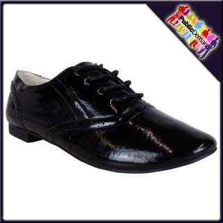   Black Vintage Lace Up Oxford Classic Flat Ladies Shoes Brogues Sz 3 8