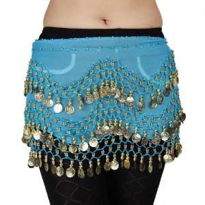 Chiffon Dangling Gold Coins Belly Dance Hip Scarf, Vogue Style  lake 