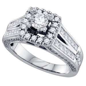 com 1 1/2 Carat Round Princess Diamond 14k White Gold Engagement Ring 