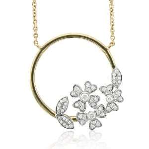 14k Two Tone Gold Circle Flower Diamond Pendant Necklace (GH, I1 I2, 0 