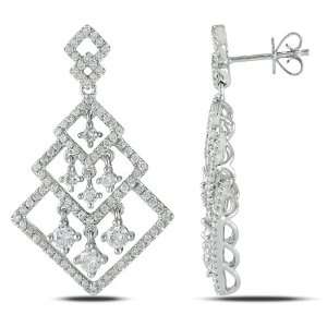  14k White Gold Diamond Drop Earrings, (2 cttw, G H Color 