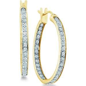Double Sided Back and Front Round Diamond Classic Hoop Huggie Earrings 