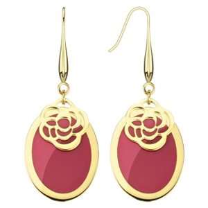 Spikes Womens 316L Stainless Steel Gold IP Maroon Oval Dangle Earring 