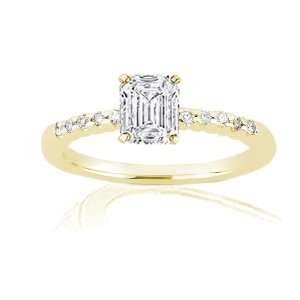   Emerald Cut Diamond Engagement Ring Pave SI1 GIA 14K YELLOW GOLD Ring