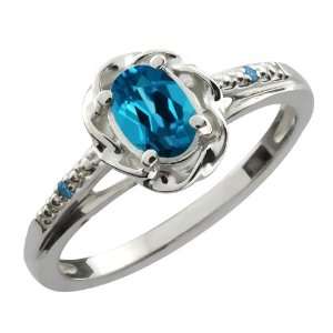   56 Ct Oval London Blue Topaz Blue Diamond 18K White Gold Ring Jewelry