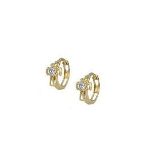   Yellow Gold Cross Huggie Hoop Earrings With Cubic Zirconia Jewelry