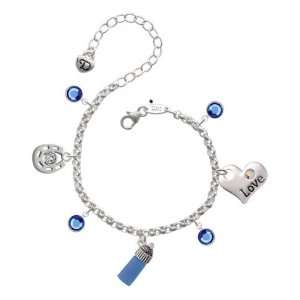  3 D Blue Baby Bottle Love & Luck Charm Bracelet with 