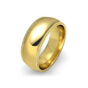  Mens Dome Milgrain Wedding Band 8mm Comfort Fit 14k Yellow Gold Ring