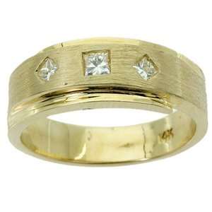   Mens 1/3 Carat Princess Diamond 14k Yellow Gold Wedding Ring Jewelry