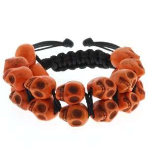   Row Orange Skeleton Beads On Black String Adjustable Bracelet Jewelry