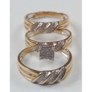    Diamond White Gold Engagment &Wedding Trio Ring Set Jewelry
