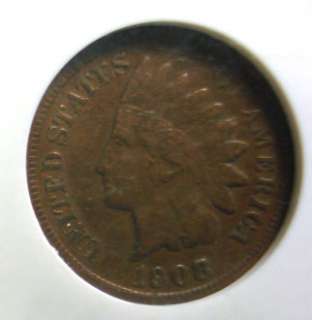 1908 S INDIAN HEAD CENT, NGC VF 25 BN  