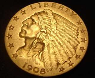 1908 $2 1/2 Indian Head Gold Coin Quarter Eagle NICE  