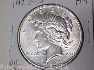 AU 1923 D Peace Silver Dollar   Several Obverse Die Cracks  