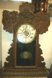 Antique INGRAHAM pressed wood parlor alarm clock  