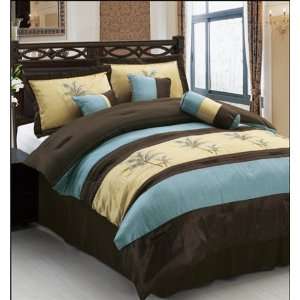  7 Pcs Luxury Embroidery Palm Tree Comforter Set Bed In A 