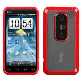 New HTC EVO 3D Shoot Cell Phone Clear Red Gummy Silicone Skin Rubber 