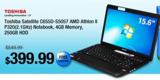 Toshiba Satellite C655D S5057 AMD Athlon II P320(2.1GHz) Notebook, 4GB 