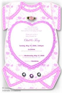 12 unique Girl BABY INVITATIONs Onesie Pink Heart  
