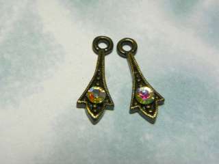 ANTIQUE BRASS PEWTER CRYSTAL AB DROPS 17x8mm  