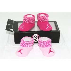  Air Jordan 2 Pairs Newborn Infant Baby Girl Booties Socks Pink w/Air 