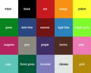 all available colors are shown in the color chart below