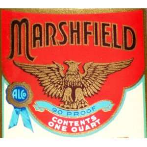   , Marshfield Straight Whiskey Label, Quart, 1930s 