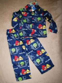 ANGRY BIRDS   Blue Flannel Button Up Coat Pajamas Pjs sz 4  
