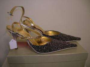 NEW DALESSIO Gold Beaded Ankle Strap Shoes 38/8 W@W  