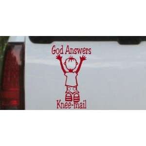 Red 8in X 5.0in    God Answers Knee mail Boy Christian Car Window Wall 