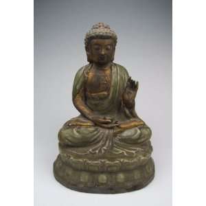 Longquan Ware Gilt Porcelain Sakyamuni Buddha Statue, Chinese Antique 