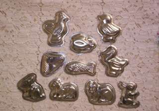 10 ASSORTED VINTAGE TIN ANIMAL FORM CANDY MOLDS  