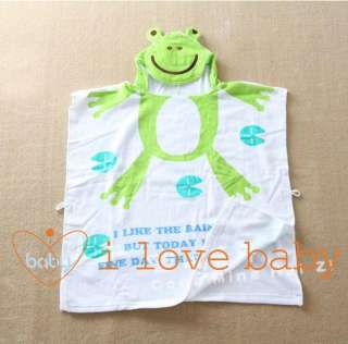 Green Frog Baby Splash Wrap Bath Hooded Towel Robe  