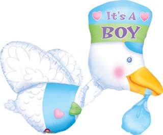 BABY SHOWER STORK BOY 32 BALLOON NEW ARRIVAL DECORATIONS W/ FREE 