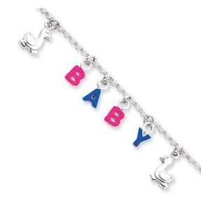    Sterling Silver Adjustable Enameled Baby Charm Bracelet 6 Jewelry