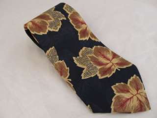 Pierre Cardin Black Gold Leaves Flower Silk Tie Necktie  