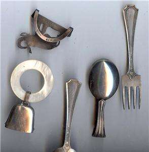 antique Childs Sterling flatware & others . Spoons fork rattle 