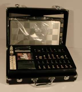   ATTACHE Aluminum Chess Checkers Cribbage Dominoes Cards Backgammon