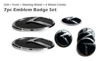 3D K LOGO Emblem Badges 7pc SET(Front+Rear+Steering+Wheel Caps fit on 