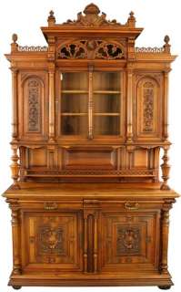 Antique Walnut French Renaissance Style Buffet Cabinet Sideboard 