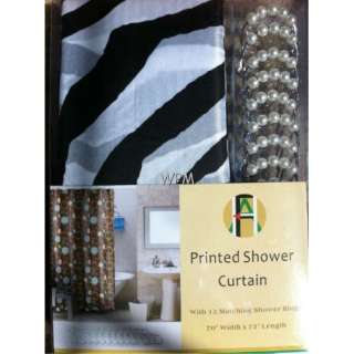 Shower Curtain Animal Safari Black Zebra Design with Hooks Kids 
