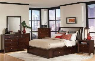 NADINE 4PC RICH CHERRY WOOD QUEEN BEDROOM SET DRAWERS  