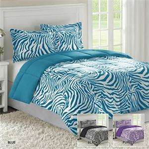   Blue White ZEBRA PRINT Reversible Comforter Shams Bedding Set  