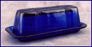 COBALT BLUE GLASS LIDDED BUTTER DISH 1/4 lb. Stick  